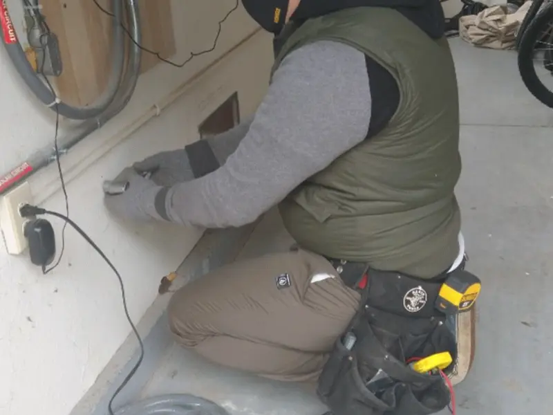 Electrician performing outlet wiring in a Idyllwild-Pine Cove garage